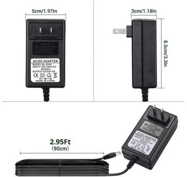 Alt view image 5 of 7 - DC 5V 4A Power Adapter, AC 100-240V to DC 5 Volt 4 Amp 20W Power Supply 5V 4000mA Switching Transformer AC to DC Converter, 5.5x2.5mm DC Jack Also Compatible with 5.5x2.1mm Plug - OEM