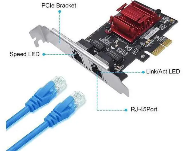 Alt view image 3 of 7 - Dual-Port PCIe Gigabit Network Card 1000M PCI Express Ethernet Adapter with Intel 82575/82576 Two Ports LAN NIC Card for Support PXE for Windows/Windows Server/Linux/Freebsd /DOS with Low Profile