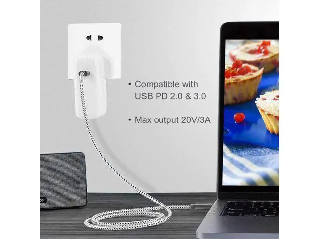 Alt view image 3 of 7 - USB C Cable 10FT 60W USB C to USB C Fast Charging Cable USB Type-C to C Cable Braided 3A 60W 480Mbps Data for MacBook Pro Air iPad Air Pro S21/S20+/S20 Pixel 4/5 etc. 3m Space Gray
