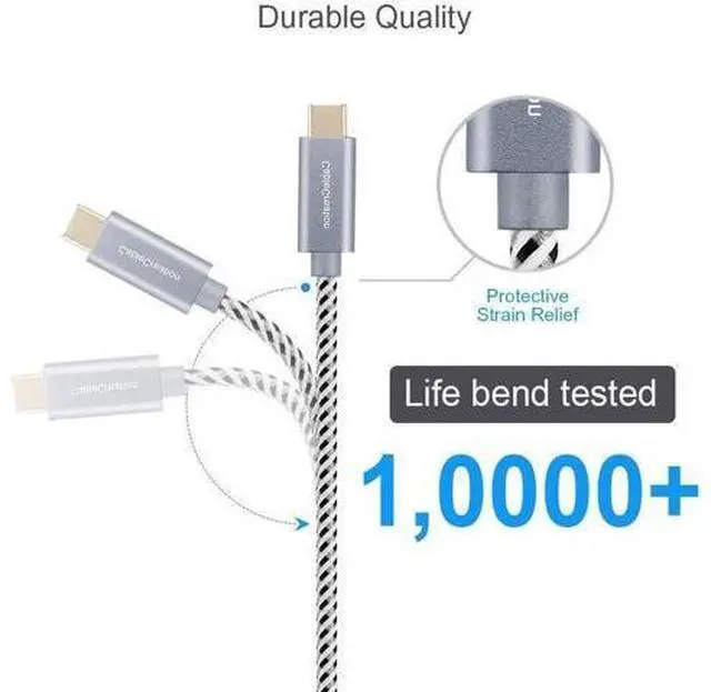 Alt view image 4 of 7 - USB C Cable 10FT 60W USB C to USB C Fast Charging Cable USB Type-C to C Cable Braided 3A 60W 480Mbps Data for MacBook Pro Air iPad Air Pro S21/S20+/S20 Pixel 4/5 etc. 3m Space Gray