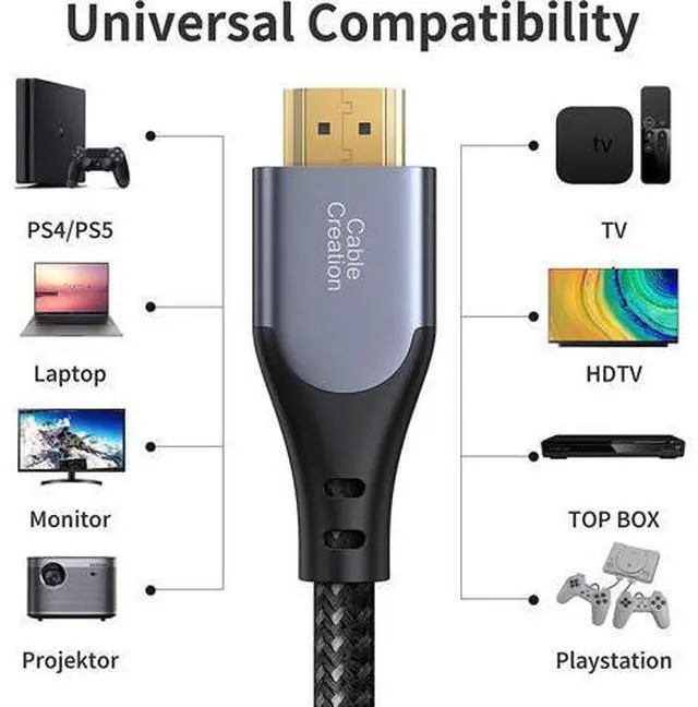 Alt view image 3 of 7 - HDMI Cable 4K@60Hz 3.3 ft, CableCreation HDMI 2.0 Cable, High-Speed 18Gbps, 4K HDR, 3D, 2160P, 1080P, Ethernet Support, Compatible with UHD TV, PS5/PS4, Xbox One, Blu-ray, PC, Projector and More