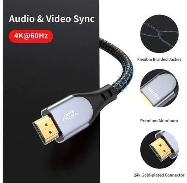 Alt view image 6 of 7 - HDMI Cable 4K@60Hz 3.3 ft, CableCreation HDMI 2.0 Cable, High-Speed 18Gbps, 4K HDR, 3D, 2160P, 1080P, Ethernet Support, Compatible with UHD TV, PS5/PS4, Xbox One, Blu-ray, PC, Projector and More
