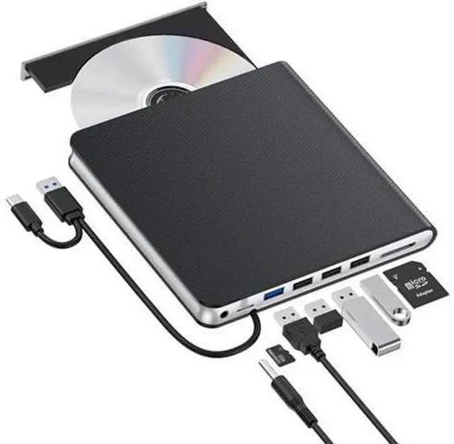 Main image of External CD DVD Drive for Laptop, USB 3.0 CD Burner External DVD Drive Portable DVD Player for Laptop with 4 USB and TF/SD Slots,Slim External CD Drive Compatible with Laptop Desktop Mac Windows Linux