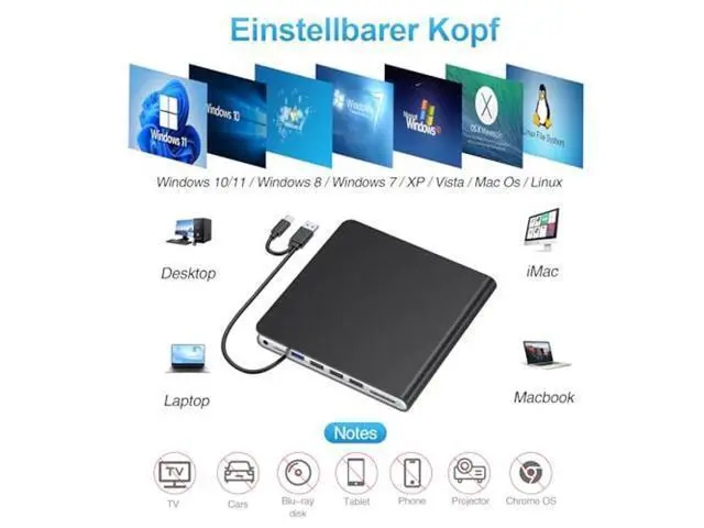 Alt view image 4 of 5 - External CD DVD Drive for Laptop, USB 3.0 CD Burner External DVD Drive Portable DVD Player for Laptop with 4 USB and TF/SD Slots,Slim External CD Drive Compatible with Laptop Desktop Mac Windows Linux