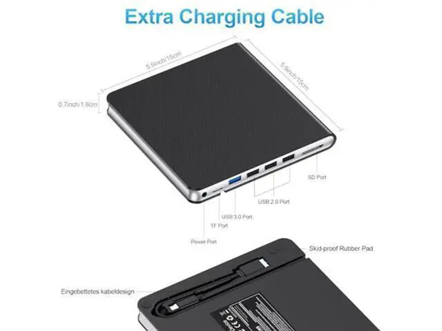 Alt view image 3 of 5 - External CD DVD Drive for Laptop, USB 3.0 CD Burner External DVD Drive Portable DVD Player for Laptop with 4 USB and TF/SD Slots,Slim External CD Drive Compatible with Laptop Desktop Mac Windows Linux