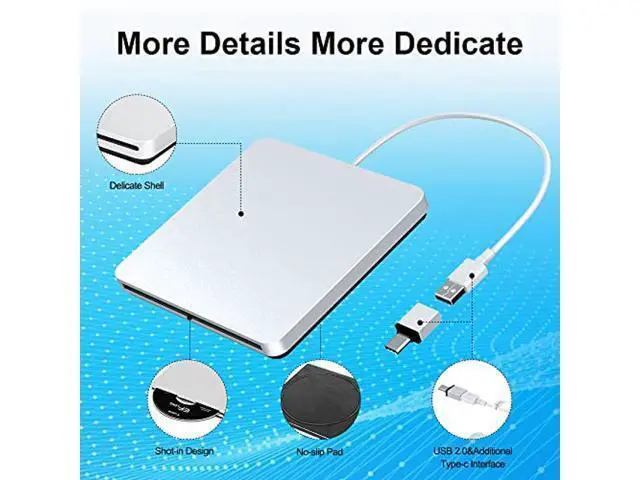 Alt view image 2 of 5 - External DVD Drive, VersionTECH. DVD Player Portable External CD/DVD Drive for Laptop USB Type-C CD DVD +/-RW Drive Player CD ROM Burner Writer Compatible for Apple Mac MacBook iMac Laptop Desktop PC