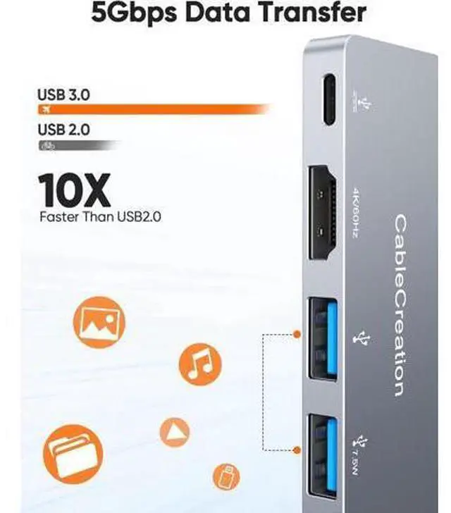 Alt view image 2 of 7 - CableCreation for iPad Pro USB C Hub, 5 in 1 Microsoft Surface USB C Hub Adapter with 4K HDMI, 3.5mm Headphone Jack, USBC 100W PD Charging 5Gbps USB, iPad Headphone Adapter Multiport for iPad