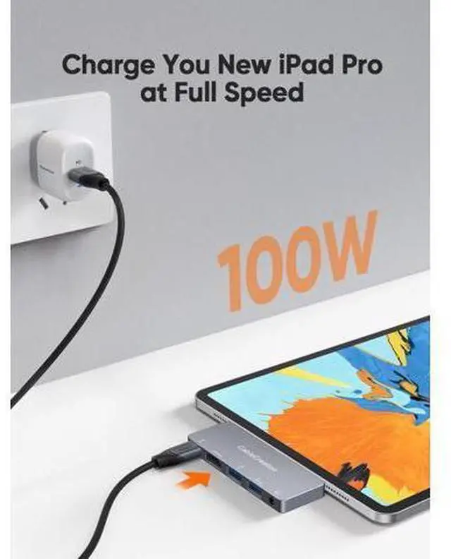 Alt view image 3 of 7 - CableCreation for iPad Pro USB C Hub, 5 in 1 Microsoft Surface USB C Hub Adapter with 4K HDMI, 3.5mm Headphone Jack, USBC 100W PD Charging 5Gbps USB, iPad Headphone Adapter Multiport for iPad