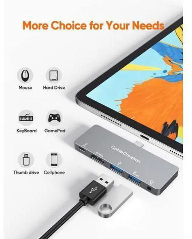 Alt view image 4 of 7 - CableCreation for iPad Pro USB C Hub, 5 in 1 Microsoft Surface USB C Hub Adapter with 4K HDMI, 3.5mm Headphone Jack, USBC 100W PD Charging 5Gbps USB, iPad Headphone Adapter Multiport for iPad