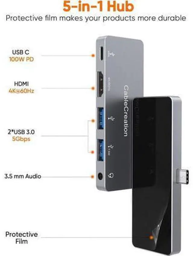 Alt view image 7 of 7 - CableCreation for iPad Pro USB C Hub, 5 in 1 Microsoft Surface USB C Hub Adapter with 4K HDMI, 3.5mm Headphone Jack, USBC 100W PD Charging 5Gbps USB, iPad Headphone Adapter Multiport for iPad