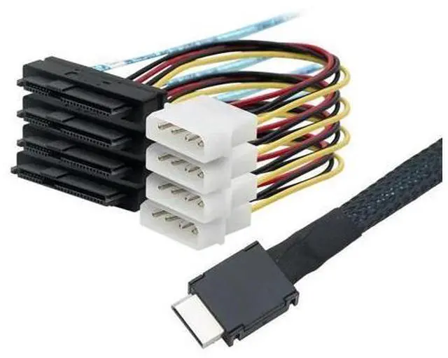 Main image of PCIe PCI-Express SFF-8611 4I STR to SFF-8482 with 4X Molex Power Connectors Raid Controller Hard Drive Adapter Cable