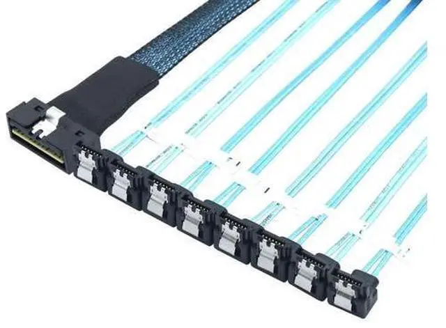 Main image of PCI-E SAS 4.0 LP Low profile SFF-8654 8i 74pin to 8X SATA 7Pin 90 degree Server Cable