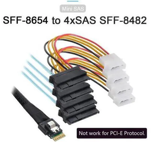 Alt view image 3 of 7 - Slimline SAS 4.0 SFF-8654 4i 38pin Host to 4 SAS 29pin SFF-8482 Target Hard Disk Fanout Raid Cable