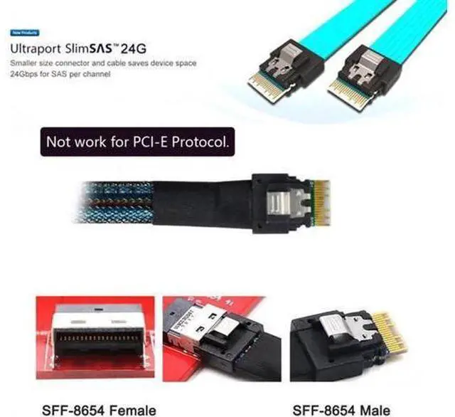 Alt view image 4 of 7 - Slimline SAS 4.0 SFF-8654 4i 38pin Host to 4 SAS 29pin SFF-8482 Target Hard Disk Fanout Raid Cable