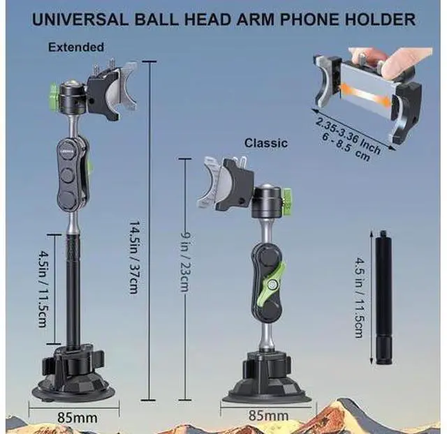 Alt view image 3 of 7 - leepiya Car Phone Mount Video Recording Universal Magic Arm Suction Car Phone Holder Mount Windshield Window Glass Dashboard Vlog Shooting Car Phone Mount for All Smartphones & Cars