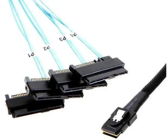 Alt view image 5 of 7 - Internal 36 Pin Mini SAS SFF-8087 Host to 4 SFF-8482 Target SAS Hard Disk and SATA Power Cable 100cm