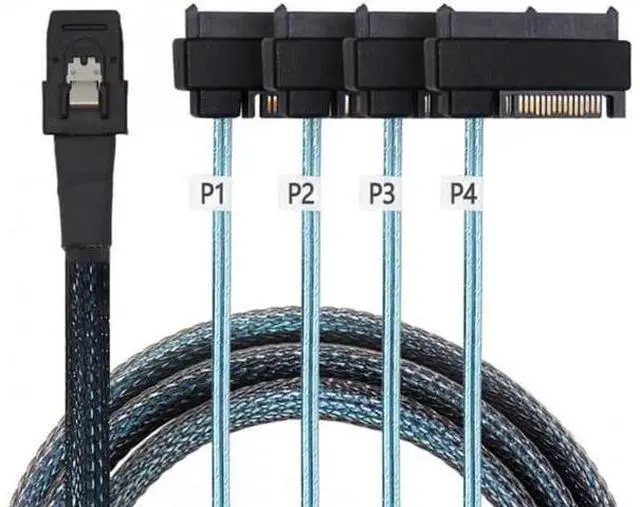 Alt view image 7 of 7 - Internal 36 Pin Mini SAS SFF-8087 Host to 4 SFF-8482 Target SAS Hard Disk and SATA Power Cable 100cm