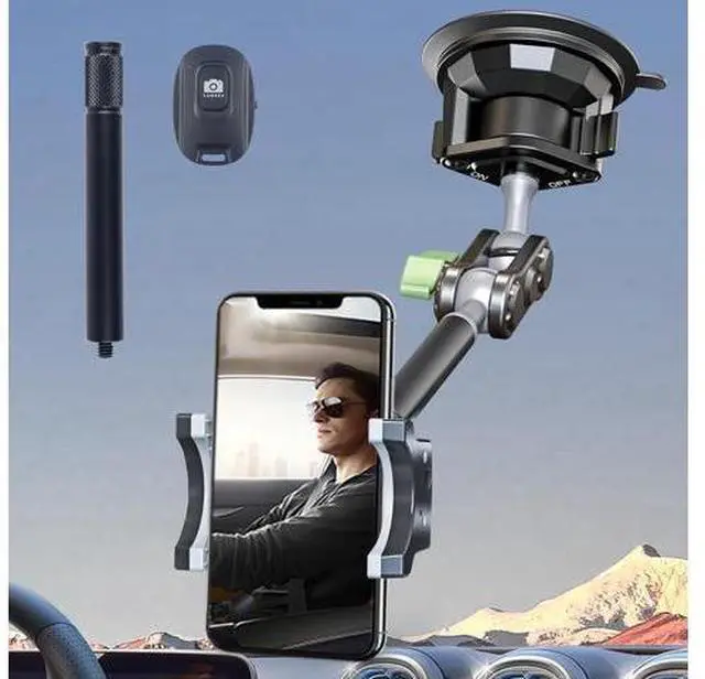 Alt view image 2 of 7 - leepiya Car Phone Mount Video Recording Universal Magic Arm Suction Car Phone Holder Mount Windshield Window Glass Dashboard Vlog Shooting Car Phone Mount for All Smartphones & Cars