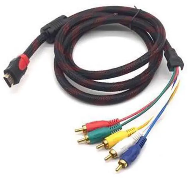 Main image of HD 1080P HDMI Male To 5 RCA RGB AV Cable Connector Audio Video Cord Adapter 5ft/1.5m With Gold-plated Plug Magnet Ring