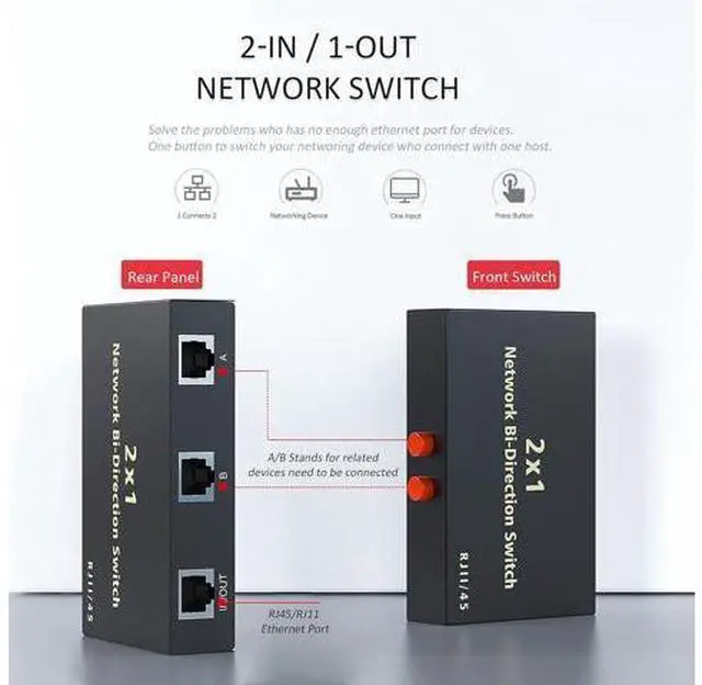 Alt view image 2 of 7 - RJ45 Network Switch Selector 2x1 Ethernet RJ45 Network Switch Splitter Selector Box 100M/1000M