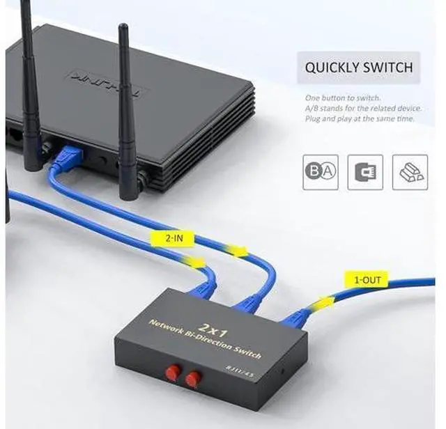 Alt view image 4 of 7 - RJ45 Network Switch Selector 2x1 Ethernet RJ45 Network Switch Splitter Selector Box 100M/1000M