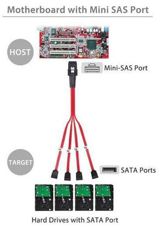 Alt view image 4 of 6 - SAS SATA Cable Mini SAS 36P SFF-8087 host to 7pin SATA 6GB HD Splitter Breakout Cable target Hard Disk Data Cable Red