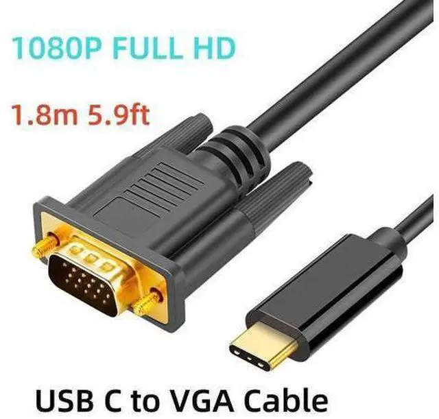Main image of USB-C to VGA Cable 1.8M (6Ft) Thunderbolt3 Type-C to VGA Cable Adapter Male-to-Male For Projector Monitor Laptop Smartphone