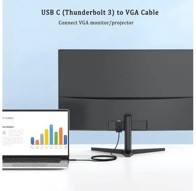 Alt view image 4 of 7 - USB-C to VGA Cable 1.8M (6Ft) Thunderbolt3 Type-C to VGA Cable Adapter Male-to-Male For Projector Monitor Laptop Smartphone