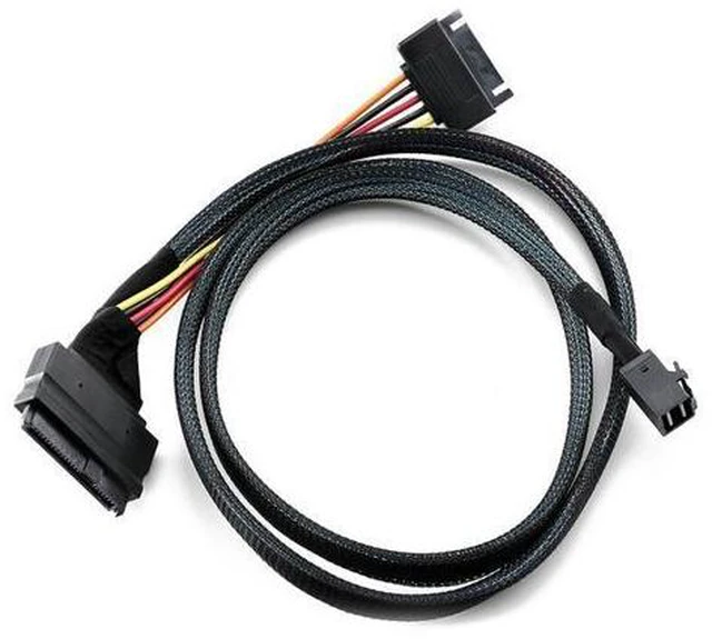 Alt view image 7 of 7 - Mini SAS SFF 8643 to U.2 SFF-8639 Cable with 15 Pin Female SATA Connector SSD Power Cable Wire 12Gb/S 1.64ft