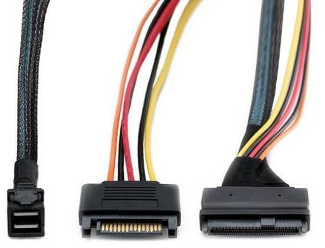 Alt view image 4 of 7 - Mini SAS SFF 8643 to U.2 SFF-8639 Cable with 15 Pin Female SATA Connector SSD Power Cable Wire 12Gb/S 1.64ft
