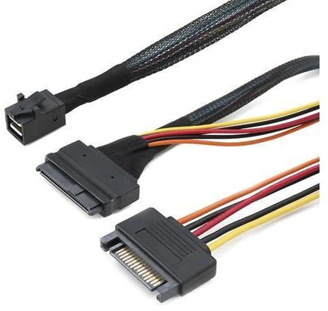 Alt view image 2 of 7 - Mini SAS SFF 8643 to U.2 SFF-8639 Cable with 15 Pin Female SATA Connector SSD Power Cable Wire 12Gb/S 1.64ft