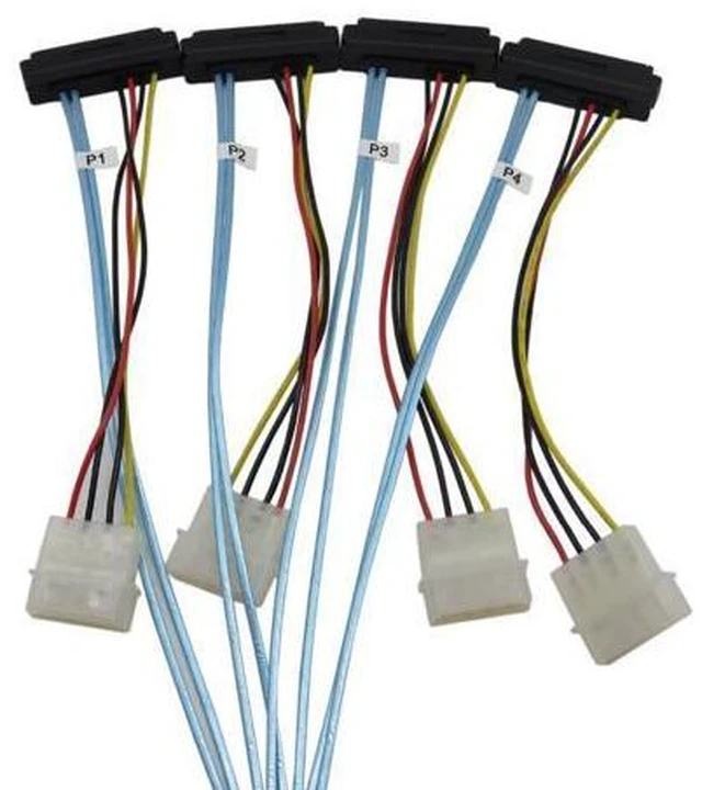 Alt view image 4 of 7 - Internal Mini SAS SFF-8643 to (4) 29pin SFF-8482 Connectors with SATA Power Cable 1M