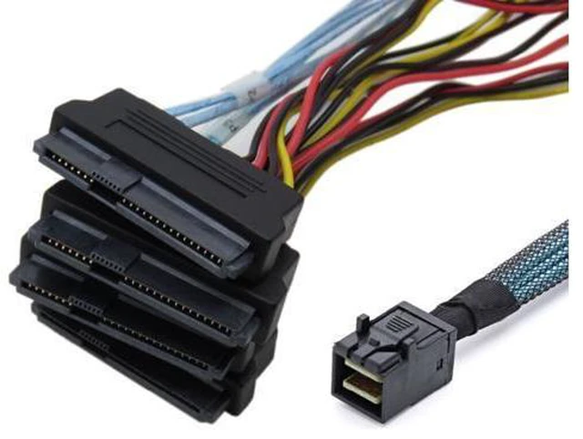 Alt view image 3 of 7 - Internal Mini SAS SFF-8643 to (4) 29pin SFF-8482 Connectors with SATA Power Cable 1M