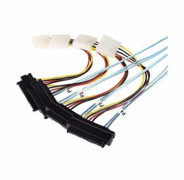 Alt view image 2 of 7 - Internal Mini SAS SFF-8643 to (4) 29pin SFF-8482 Connectors with SATA Power Cable 1M