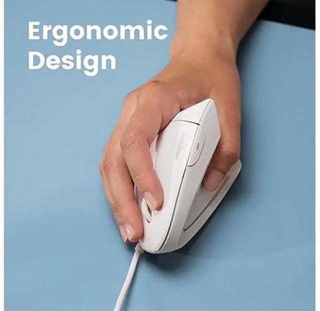 Alt view image 2 of 5 - PERIMICE-513W Wired Ergonomic USB Mouse - 6 Buttons with 1000/1600 DPI - Vertical Right-Handed Design - White
