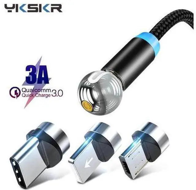 Main image of 360 degree Rotate Magnetic Micro USB Type C Cable LED Magnetic Charging Cable for iPhone 11 Xs Max X 8 7 6 6s 5 5s