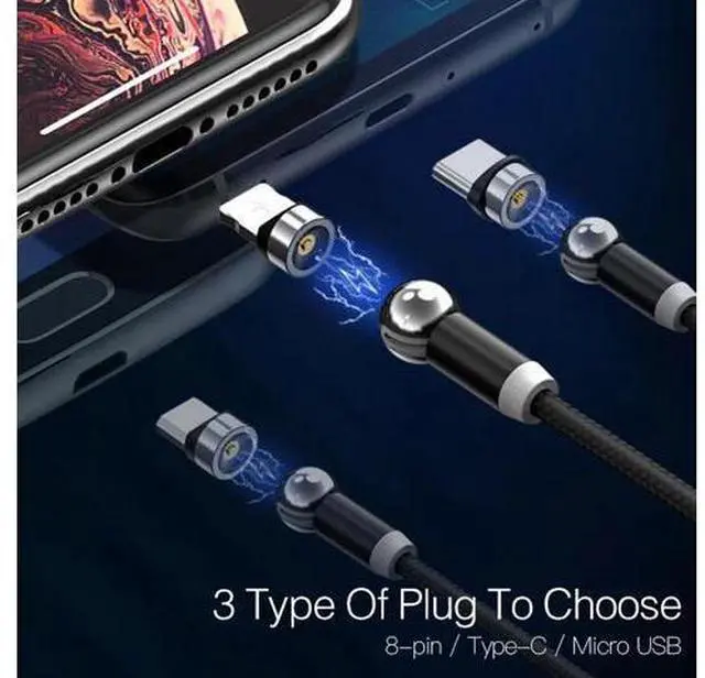 Alt view image 2 of 5 - 360 degree Rotate Magnetic Micro USB Type C Cable LED Magnetic Charging Cable for iPhone 11 Xs Max X 8 7 6 6s 5 5s