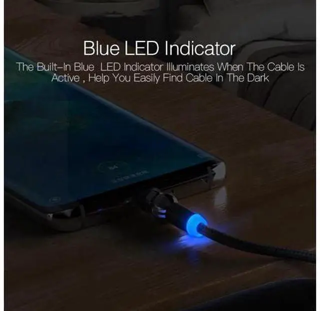 Alt view image 3 of 5 - 360 degree Rotate Magnetic Micro USB Type C Cable LED Magnetic Charging Cable for iPhone 11 Xs Max X 8 7 6 6s 5 5s