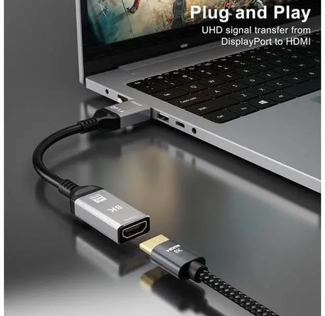 Alt view image 3 of 7 - CableDeconn DisplayPort 1.4 to HDMI 2.1 Ultra HD 8K Male to Female Cable 0.25m Converter 8K@60Hz 4K@120Hz Directional Compatible with DisplayPort PC and HDMI Displays Tvs