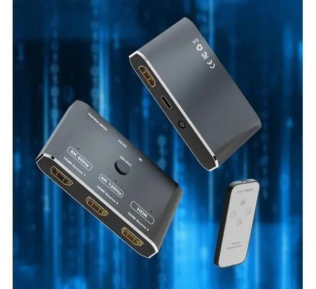 Alt view image 3 of 7 - CABLEDECONN 3 Port HDMI 2.1 HDR 3In 1Out 8K Switcher with Remote Control Directional 8K@60Hz 4K@120Hz HDR 48Gbps 3D HDMI Video Converter Compatible with PS5 Xbox x HDMI TVs Monitors