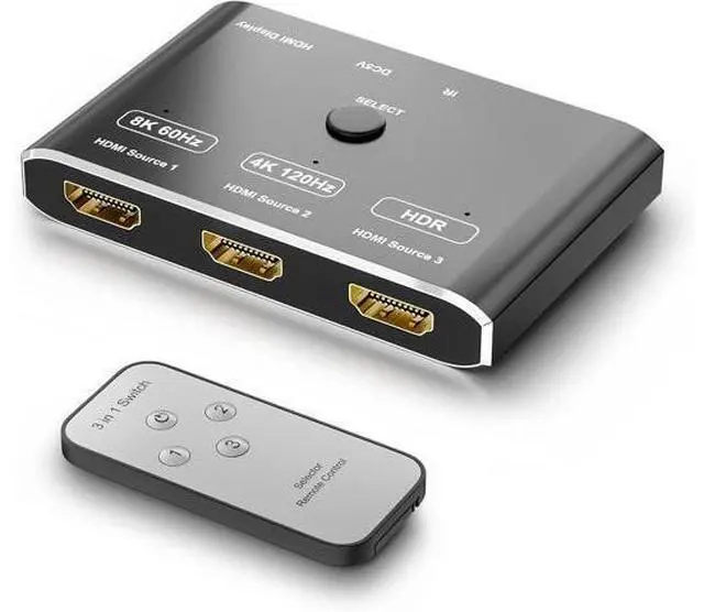 Alt view image 2 of 7 - CABLEDECONN 3 Port HDMI 2.1 HDR 3In 1Out 8K Switcher with Remote Control Directional 8K@60Hz 4K@120Hz HDR 48Gbps 3D HDMI Video Converter Compatible with PS5 Xbox x HDMI TVs Monitors