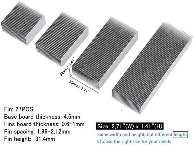 Alt view image 4 of 6 - JVFYI 100x69x36mm Aluminum Heatsink, High-Power 27-Fin Cooler for GPU, IC Module, LED PCB, Amplifier & Electronics