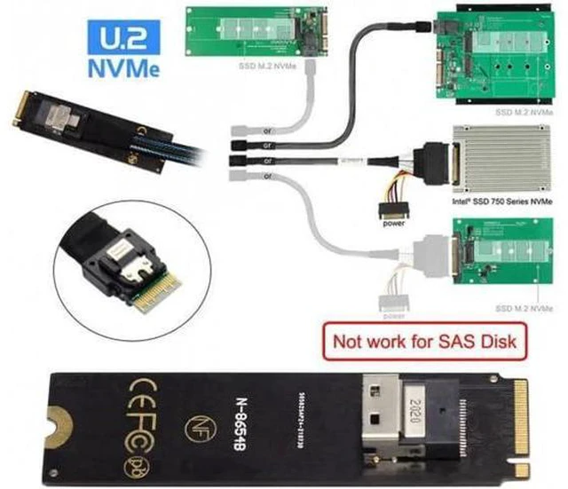 Alt view image 7 of 7 - M-Key NVME to U.2 U2 Kit SFF-8639 to SFF-8654 Slimline SAS PCIe SSD Adapter for Mainboard