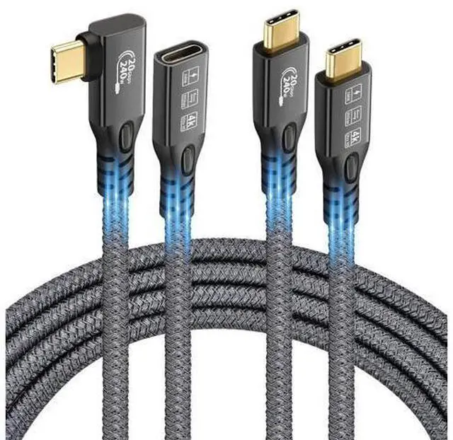 Main image of 20Gbps/240W/USB C 3.2 Gen 2 Cable 2Pack (M/M Straight Cable 3FT + M/F 90 Degree Cable 3FT),4K@60Hz Video and Audio Output Cord,48V/5A USB C Male Cable,Suport Thunderbolt 3 for MacBook,Monitor