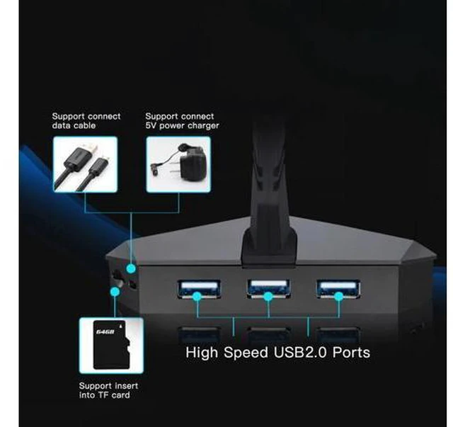 Alt view image 2 of 5 - Speed 3-Port USB HUB 2.0 3.0 Gaming HUB Mouse Bun USB Hub Splitter TF Card Reader Mouse Clamp USB-COMBO Bait