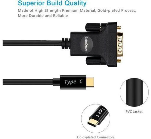 Alt view image 2 of 7 - USB-C To VGA, Thunderbolt 3 Type C to VGA Male Converter Adapter Cable 1.8M