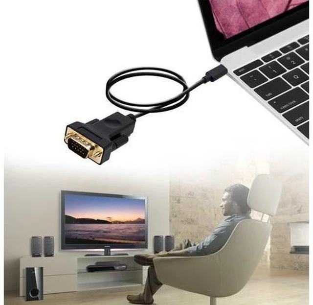 Alt view image 6 of 7 - USB-C To VGA, Thunderbolt 3 Type C to VGA Male Converter Adapter Cable 1.8M
