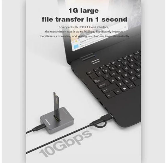 Alt view image 3 of 3 - G99B Blueendless Nvme/Sata M.2 SSD Enclosure Base USB3.1 Type-C Gen2 10Gbps Hard Disk Hard Drive Case for 2230/2242/2260/2280