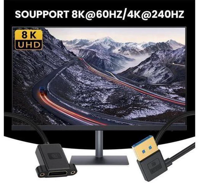Alt view image 4 of 7 - Right Angled DisplayPort 1.4 Ultrafine DP Male to Female Extension Cable 8K 60hz 4K 144hz for Graphics Card Desktop Laptop Monitor 30cm