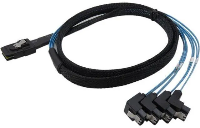 Main image of H0202 1M Mini SAS 36P SFF-8087 to 4 SATA 7Pin 90 Degrees Target Hard Disk Data Cable, Blue